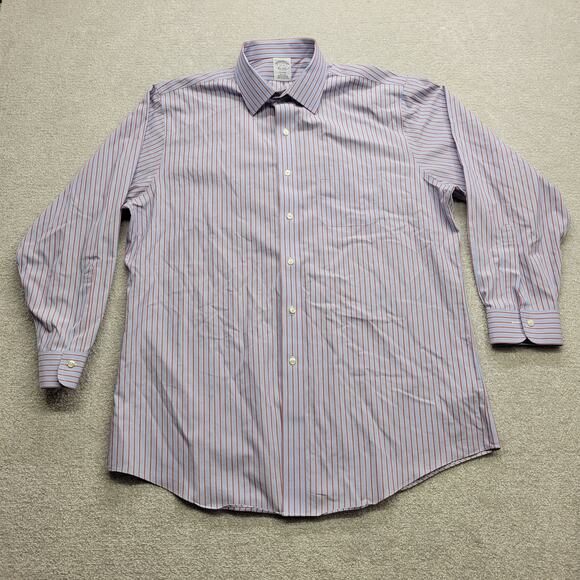 Brooks Brothers Men's Size 17 Long Sleeve Dress Shirt Light Blue Maroon Stripes - Picture 1 of 8